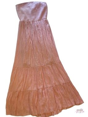 Pink Smocked Tube Top Maxi Dress - Tiered Boho Sundress XL